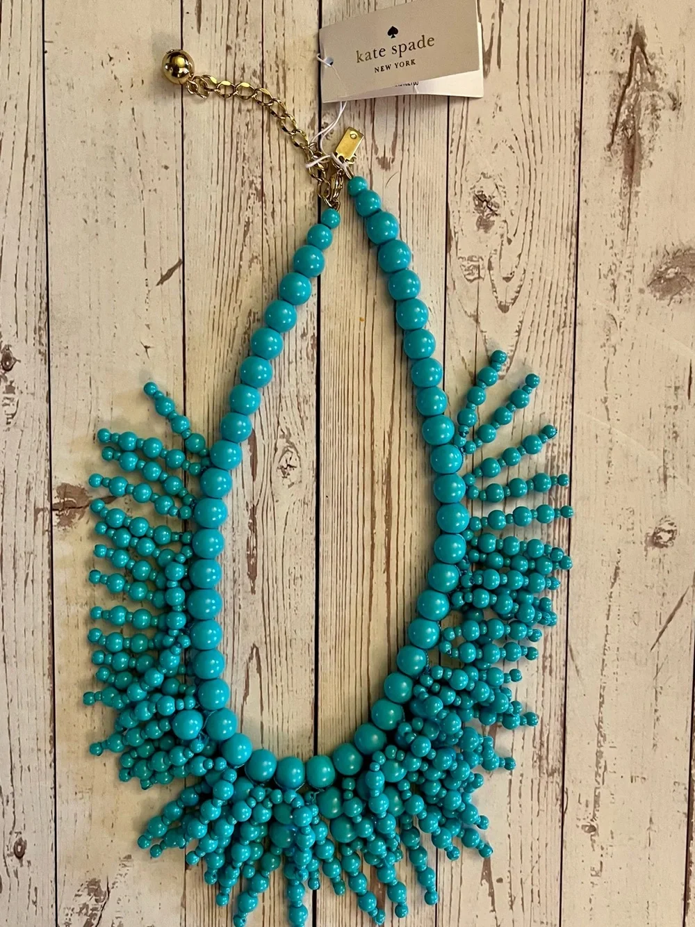 kate spade Boho Festival Turquoise Beaded Fringe Statement Necklace